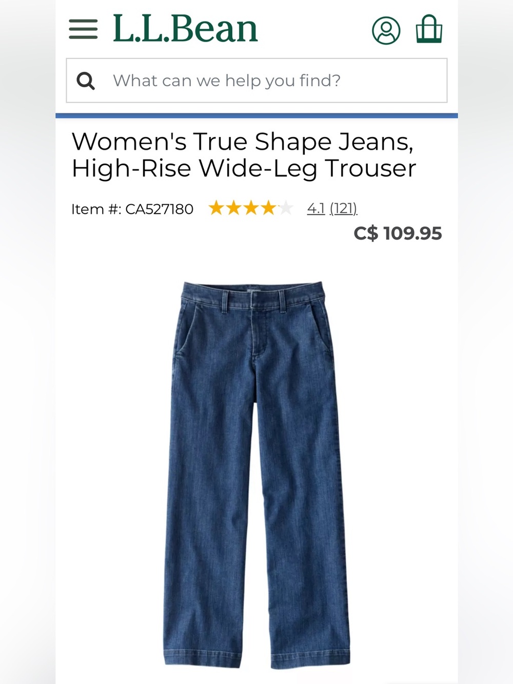 L.L. Bean Blue High Rise, Classic Fit Trousers Elastic waist and Petite length